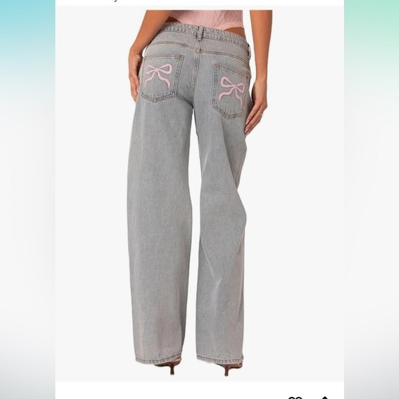 Women's Denim Jeans with Pink Bow Detail. L - Picture 5 of 5